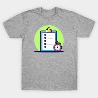 Clipboard, Paper And Timer Cartoon Vector Icon Illustration (2) T-Shirt